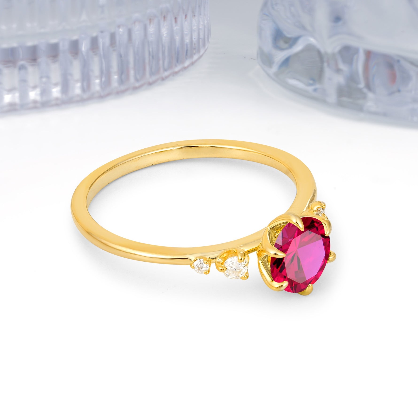 Unique and Minimalist 6-Prong Round Cut Ruby Engagement Ring - Additional view