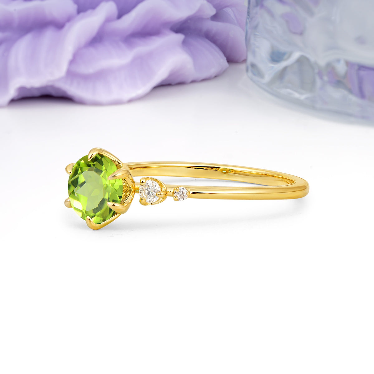 Unique and Minimalist 6-Prong Round Cut Peridot Engagement Ring - Additional view