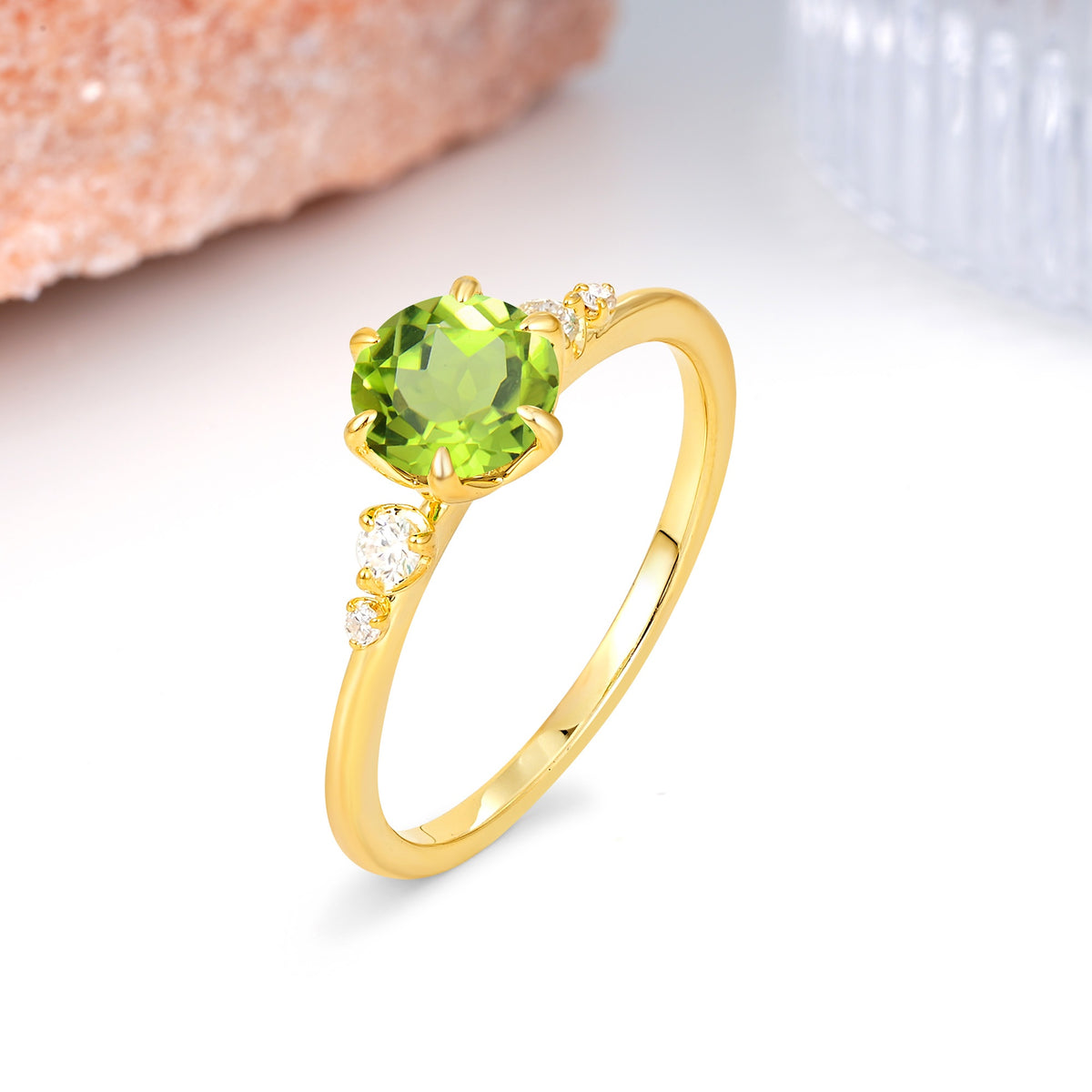 Unique and Minimalist 6-Prong Round Cut Peridot Engagement Ring - Additional view