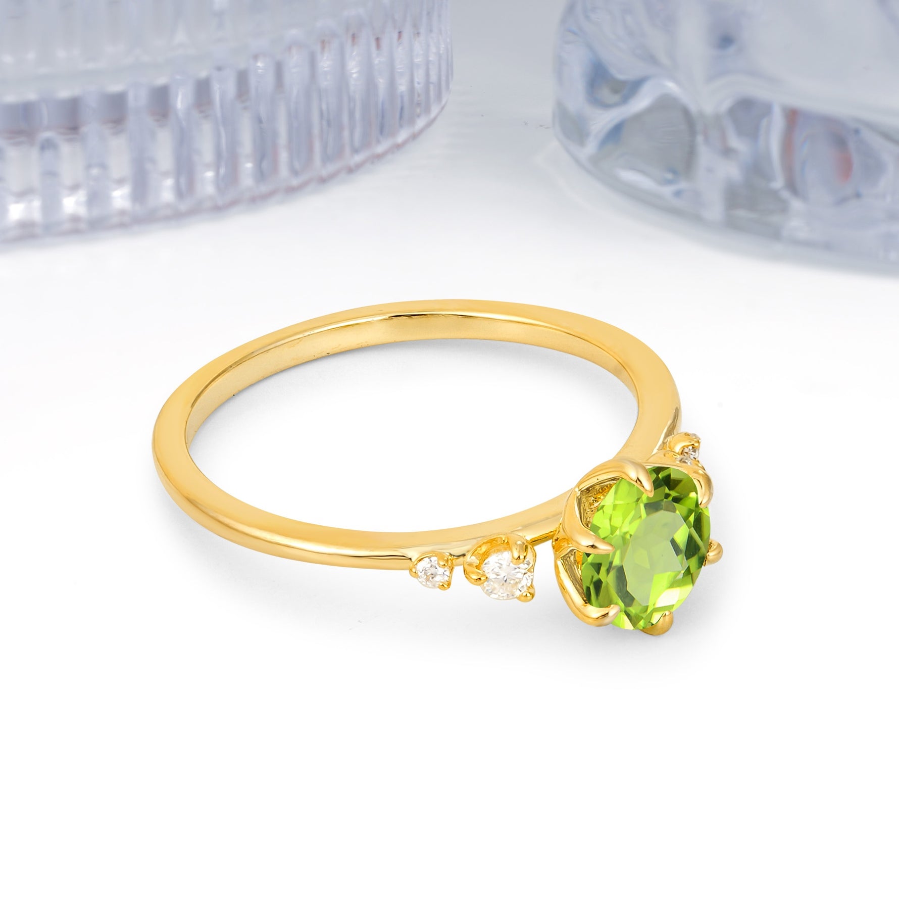 Unique and Minimalist 6-Prong Round Cut Peridot Engagement Ring - Additional view