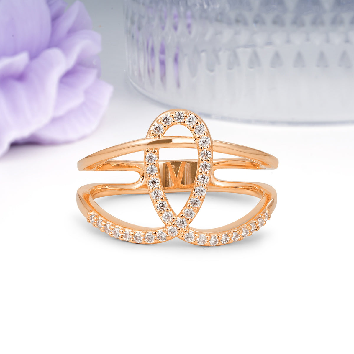 Geometric Two-Tier Intertwined Oval Half Side Pave Moissanite Wedding Ring - Additional view