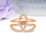 Geometric Two-Tier Intertwined Oval Half Side Pave Moissanite Wedding Ring - Additional view