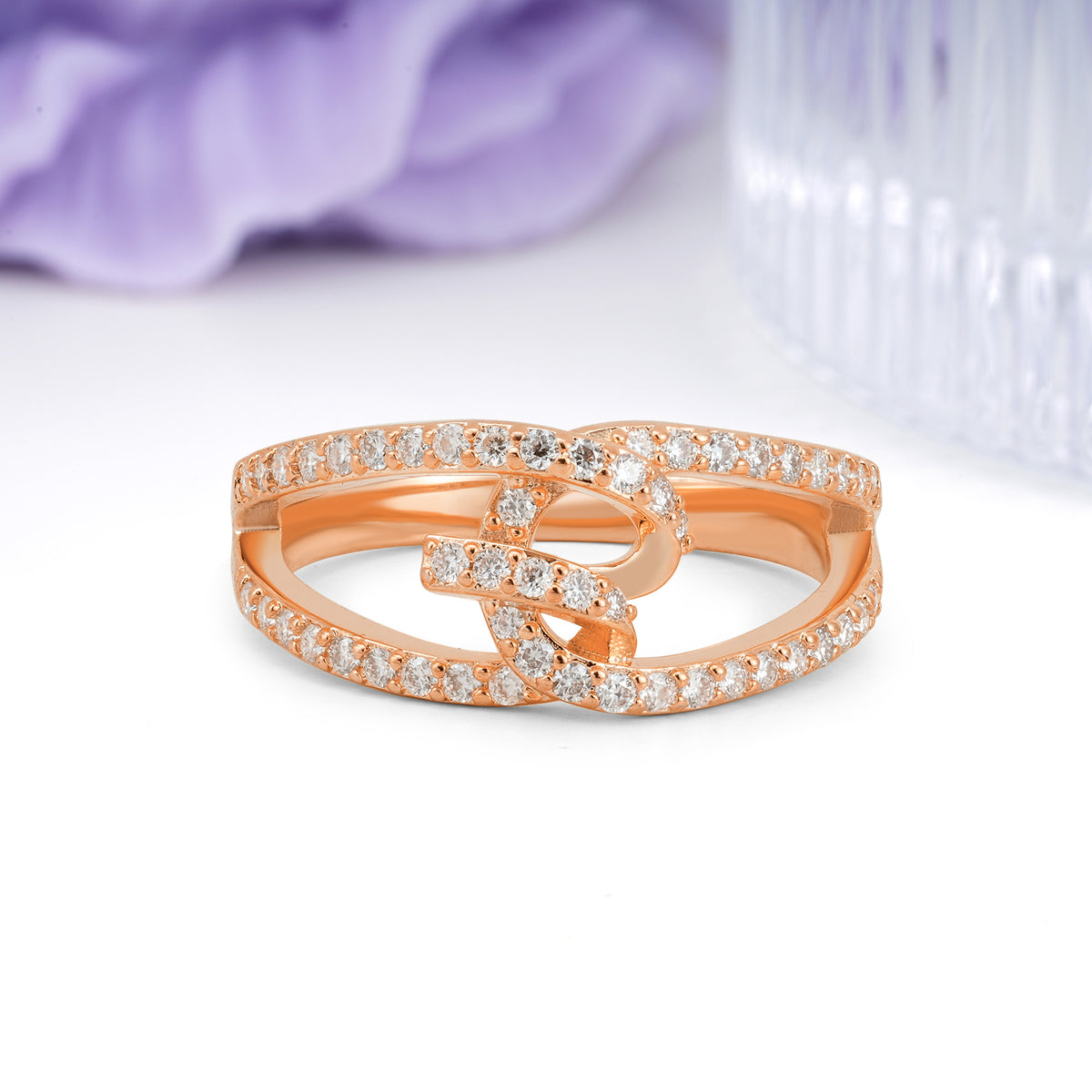 Lustrous Intertwined?Knot Round?Cut Moissanite Pav¨¦ Wedding Ring - Additional view