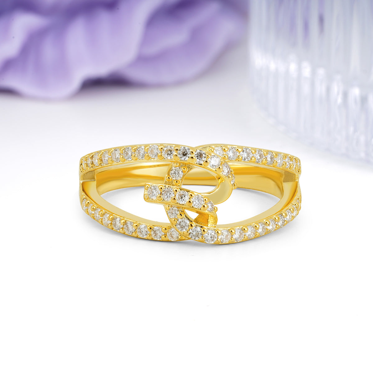 Lustrous Intertwined?Knot Round?Cut Moissanite Pav¨¦ Wedding Ring - Additional view
