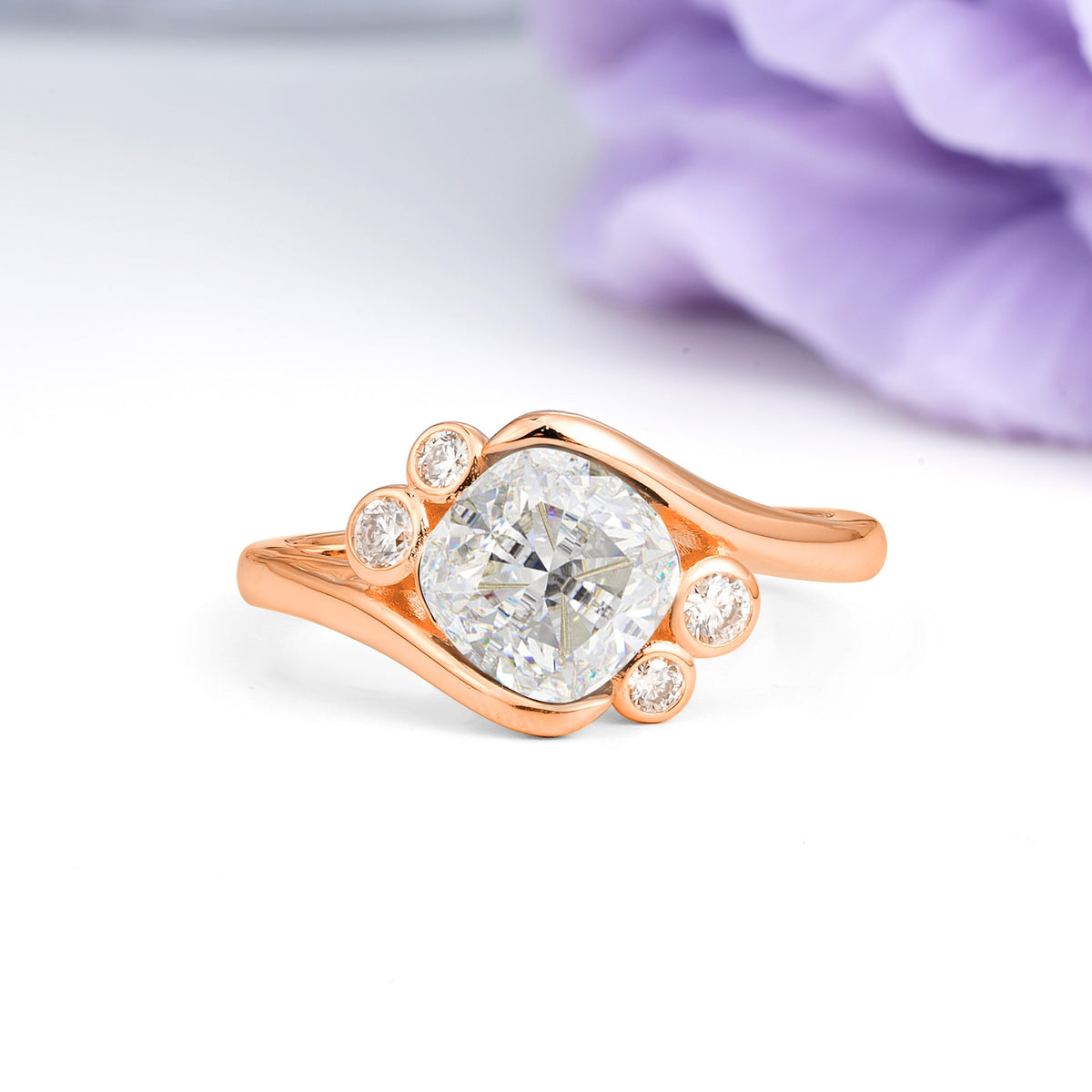 Unique Inset Princess Cut Moissanite Engagement Ring - Additional view