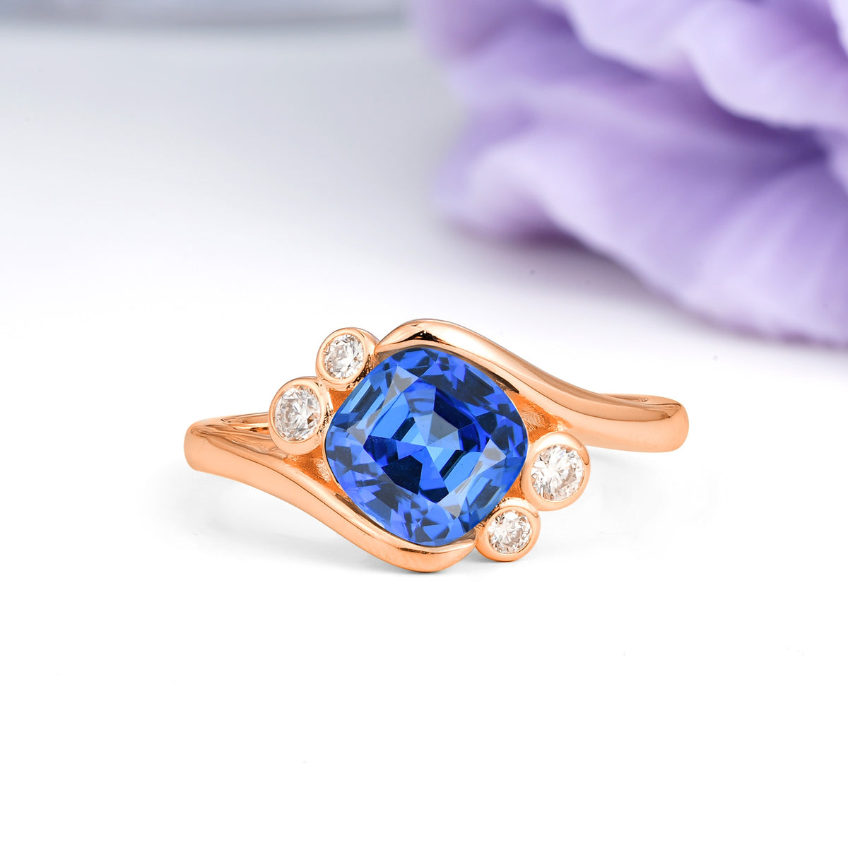 Unique Inset Princess Cut Sapphire Engagement Ring - Additional view
