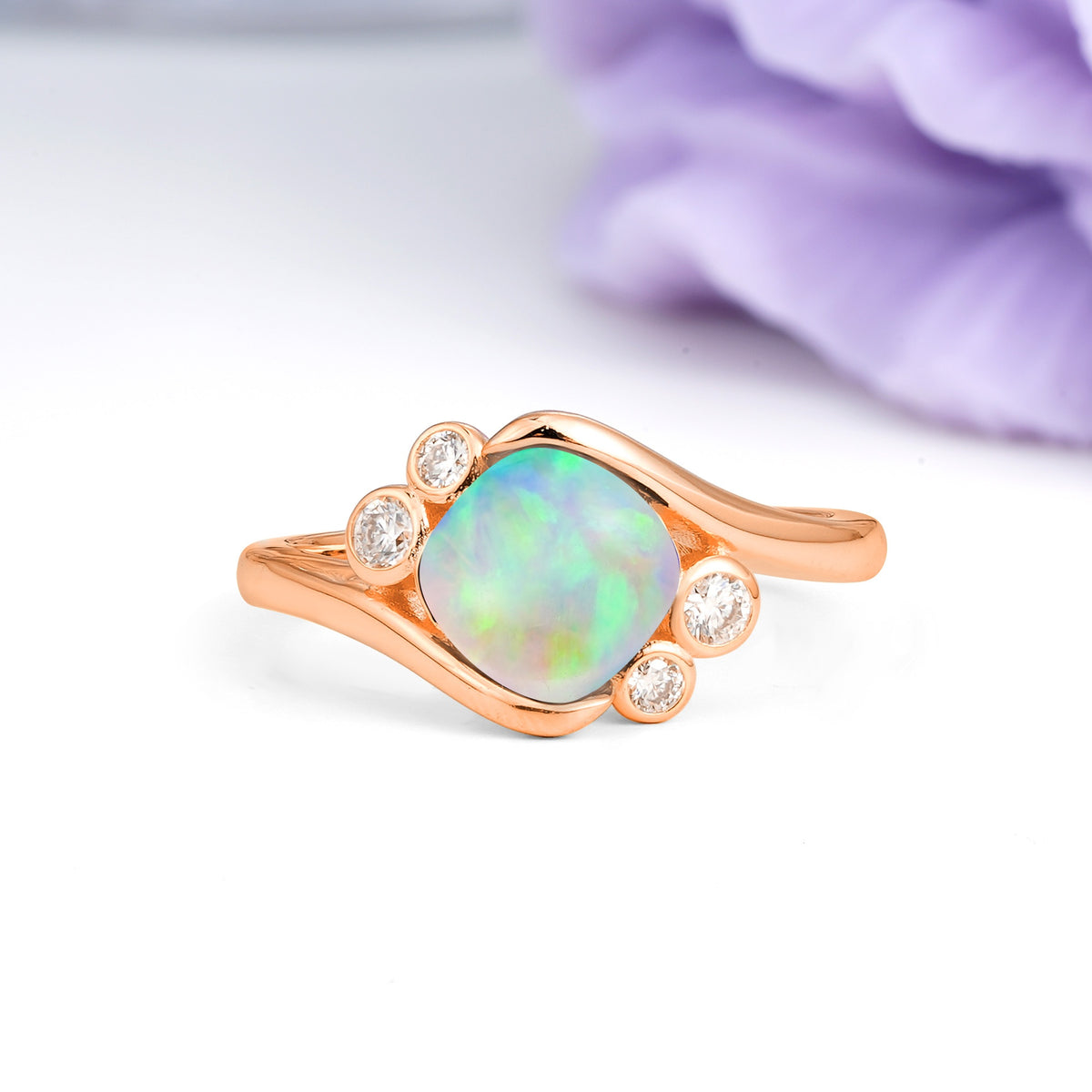 Unique Inset Princess Cut Fire Opal Engagement Ring - Additional view