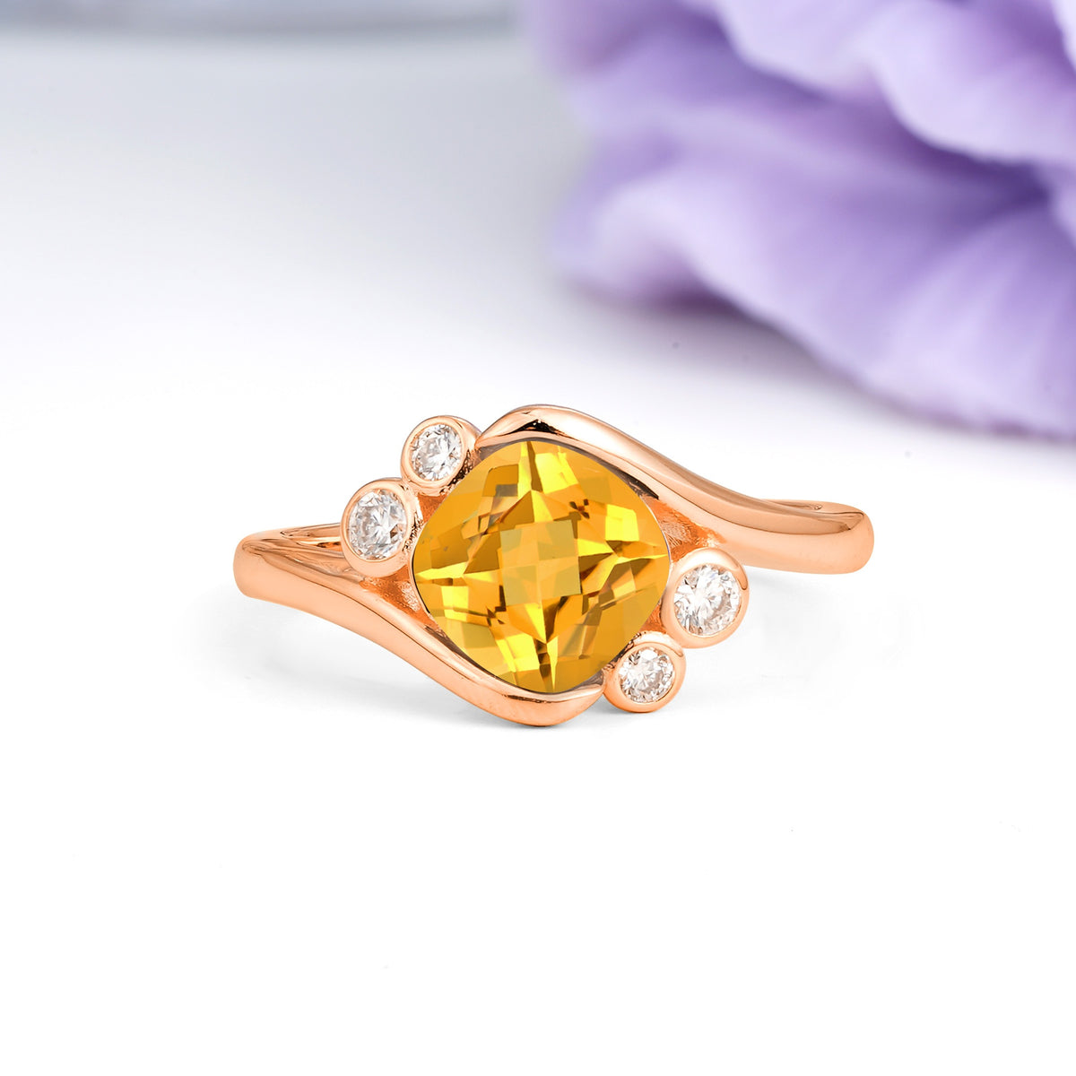 Unique Inset Princess Cut Citrine Engagement Ring - Additional view
