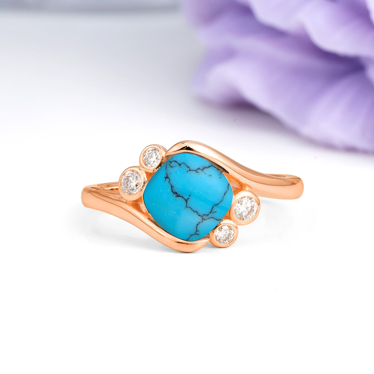 Unique Inset Princess Cut Turquoise Engagement Ring - Additional view
