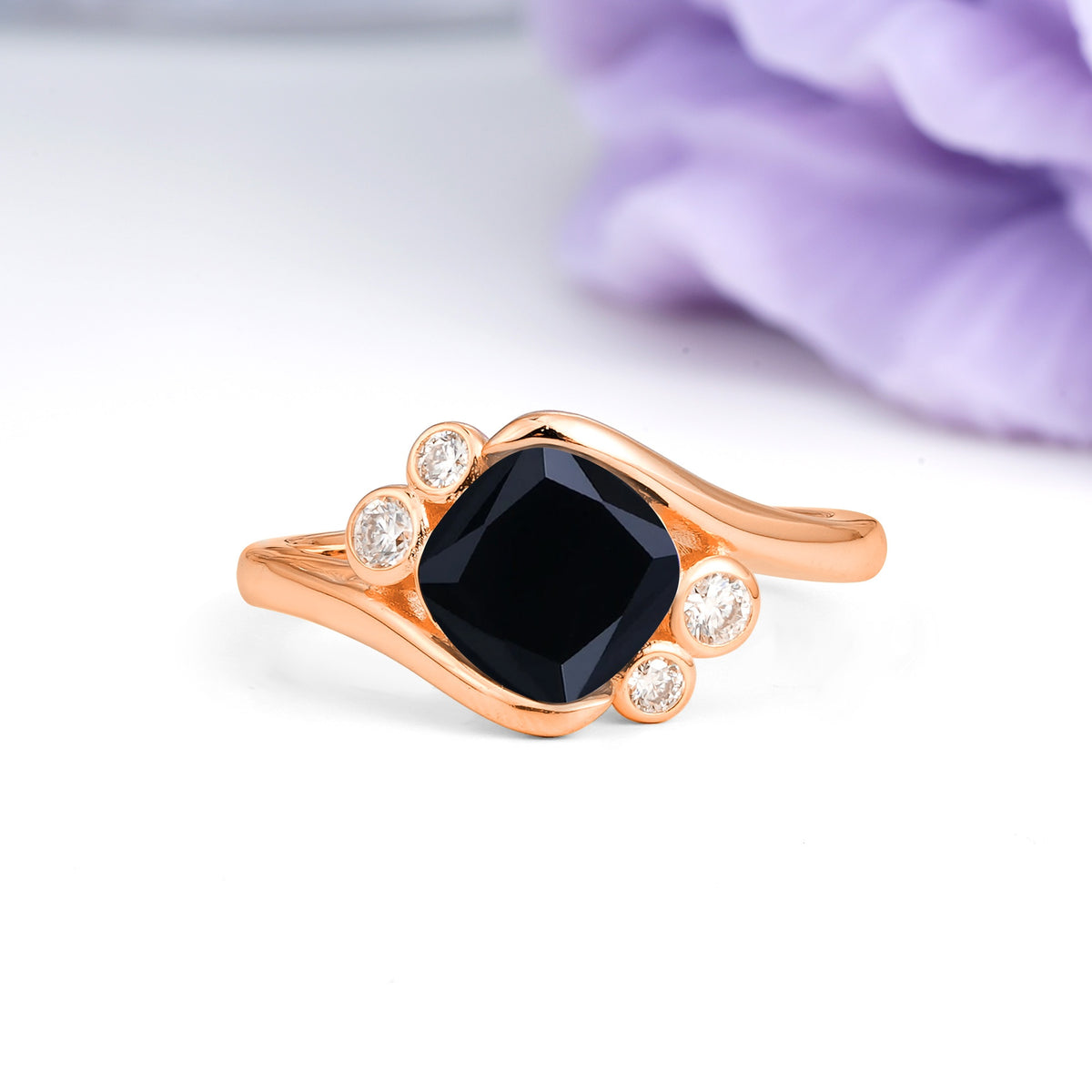 Unique Inset Princess Cut Black Onyx Engagement Ring - Additional view