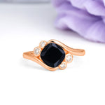 Unique Inset Princess Cut Black Onyx Engagement Ring - Additional view