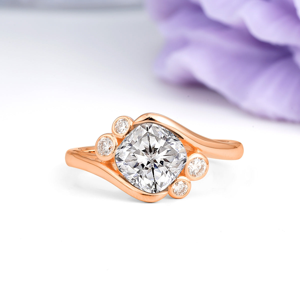 Unique Inset Princess Cut Lab Diamond Engagement Ring - Additional view