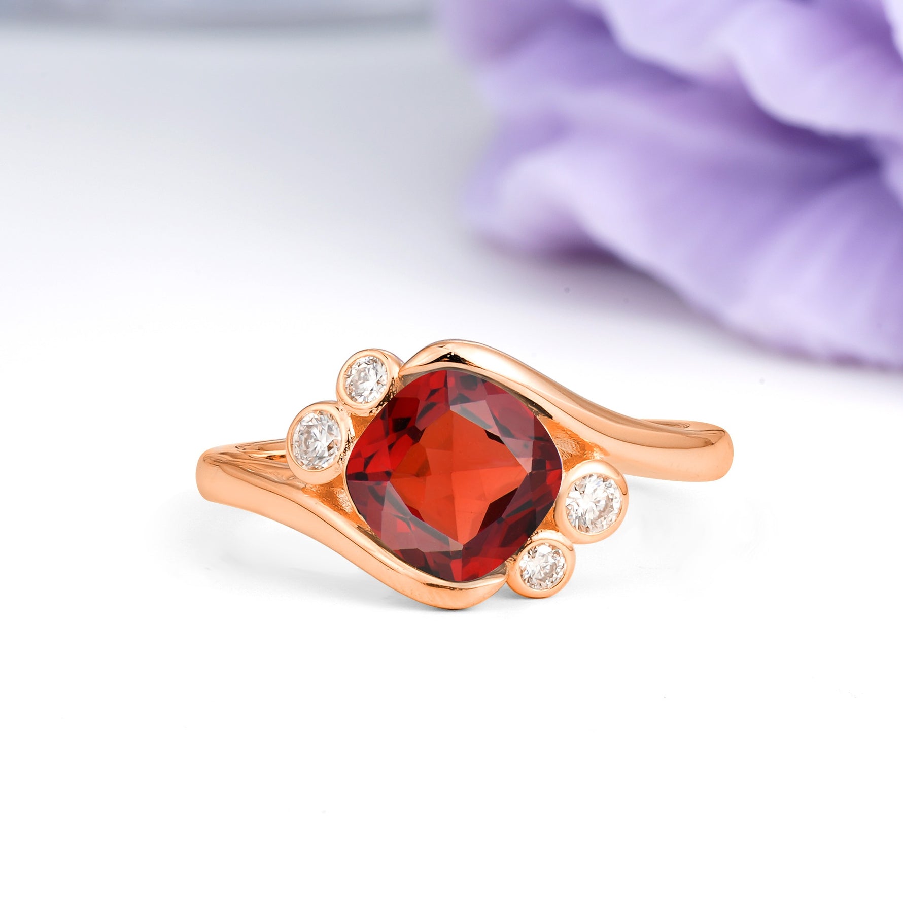 Unique Inset Princess Cut Garnet Engagement Ring - Additional view
