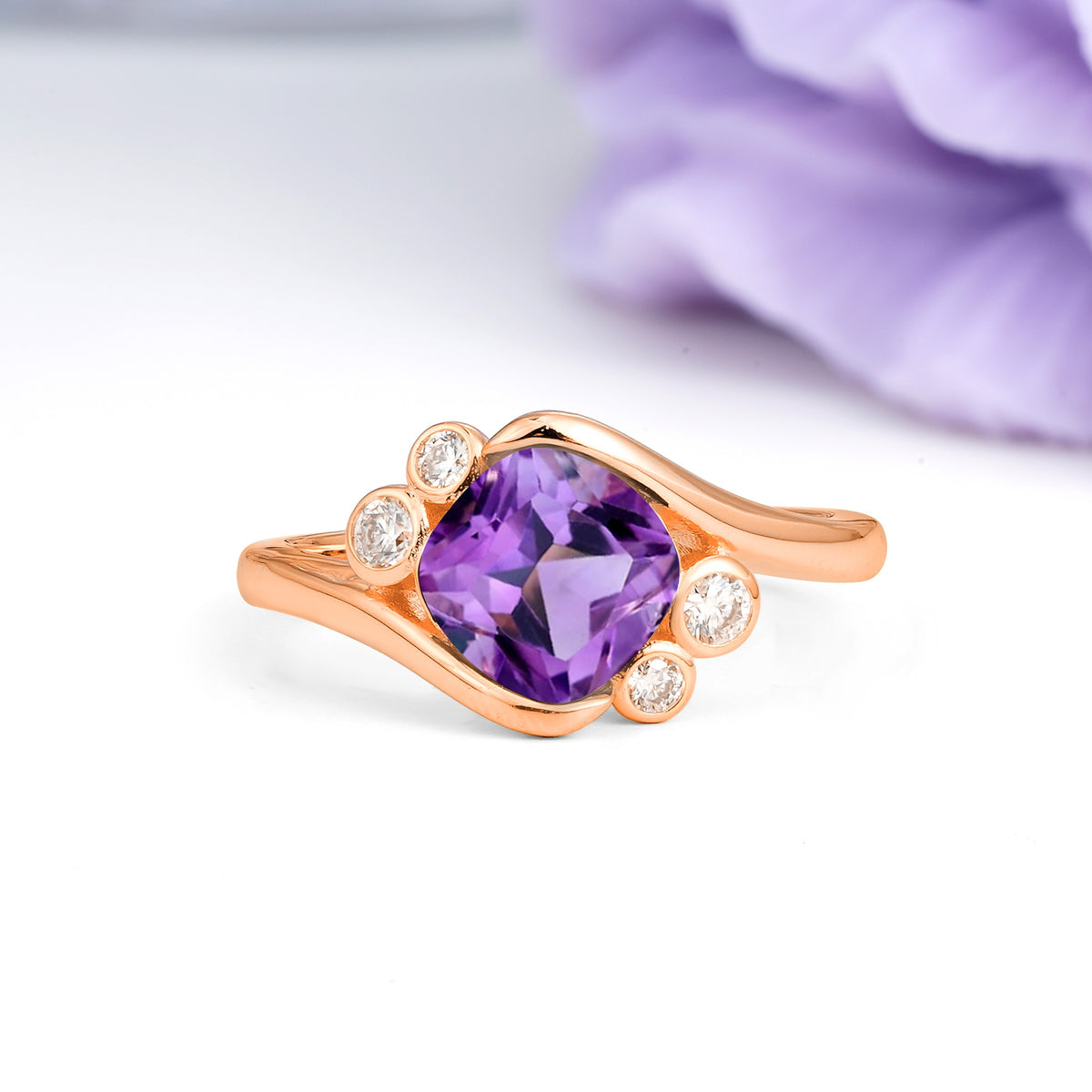 Unique Inset Princess Cut Amethyst Engagement Ring - Additional view