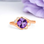 Unique Inset Princess Cut Amethyst Engagement Ring - Additional view