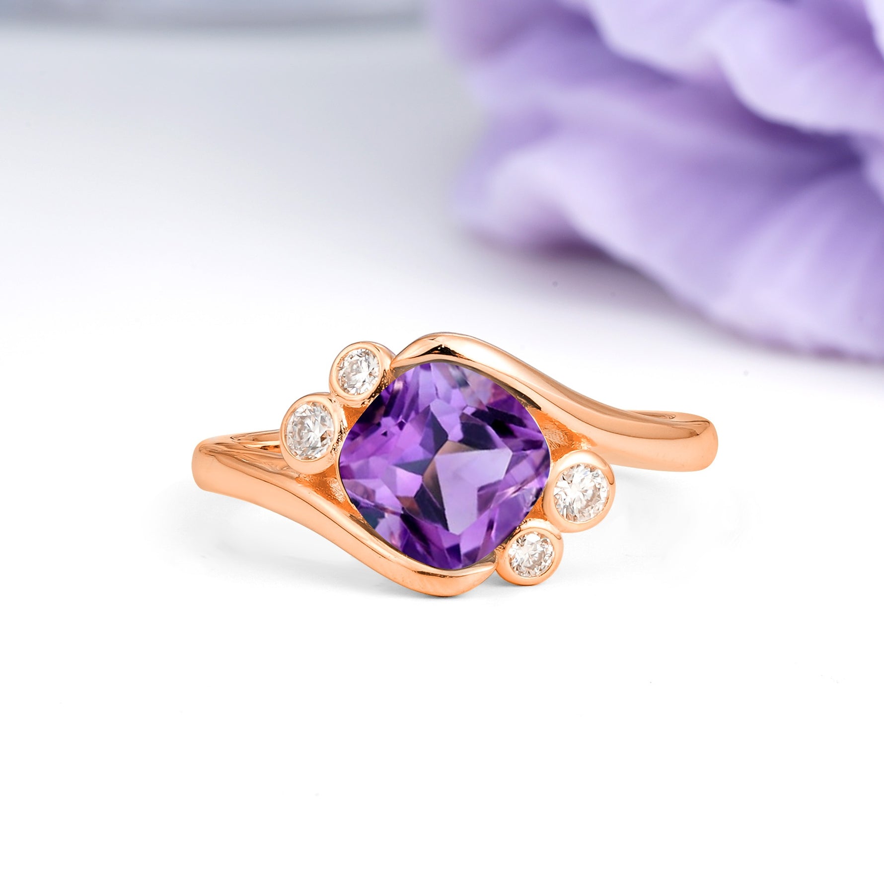 Unique Inset Princess Cut Amethyst Engagement Ring - Additional view