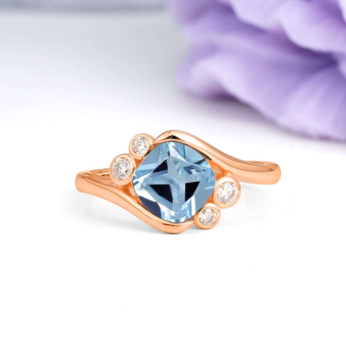 Unique Inset Princess Cut Aquamarine Engagement Ring - Additional view