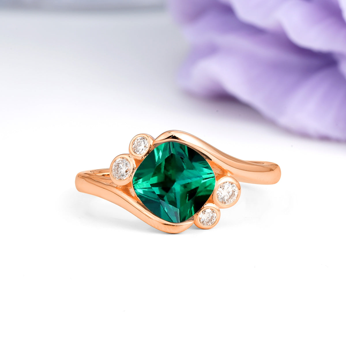 Unique Inset Princess Cut Emerald Engagement Ring - Additional view