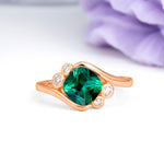 Unique Inset Princess Cut Emerald Engagement Ring - Additional view