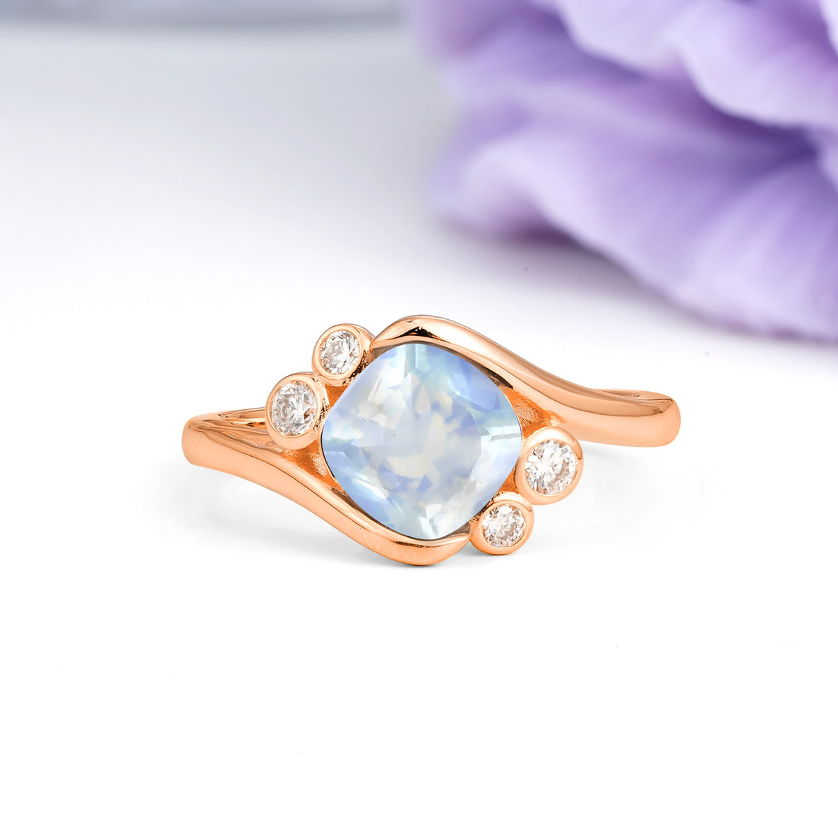 Unique Inset Princess Cut Moonstone Engagement Ring - Additional view