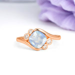 Unique Inset Princess Cut Moonstone Engagement Ring - Additional view