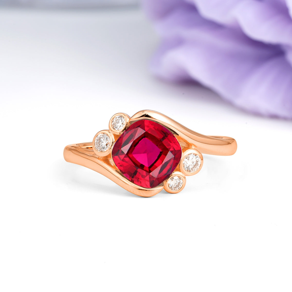 Unique Inset Princess Cut Ruby Engagement Ring - Additional view