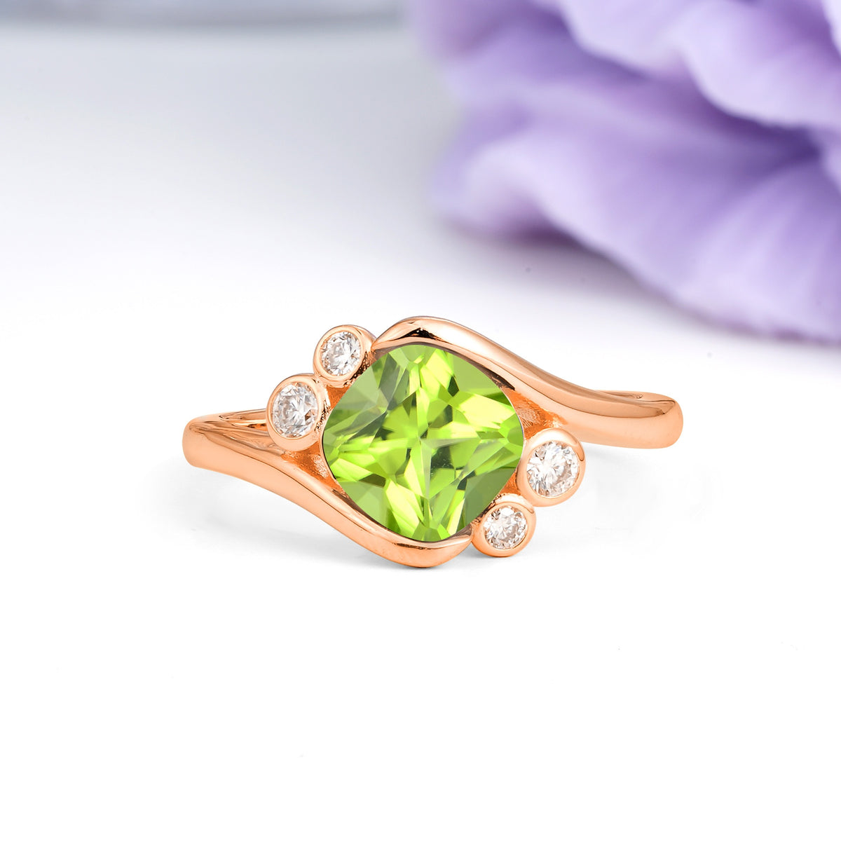 Unique Inset Princess Cut Peridot Engagement Ring - Additional view