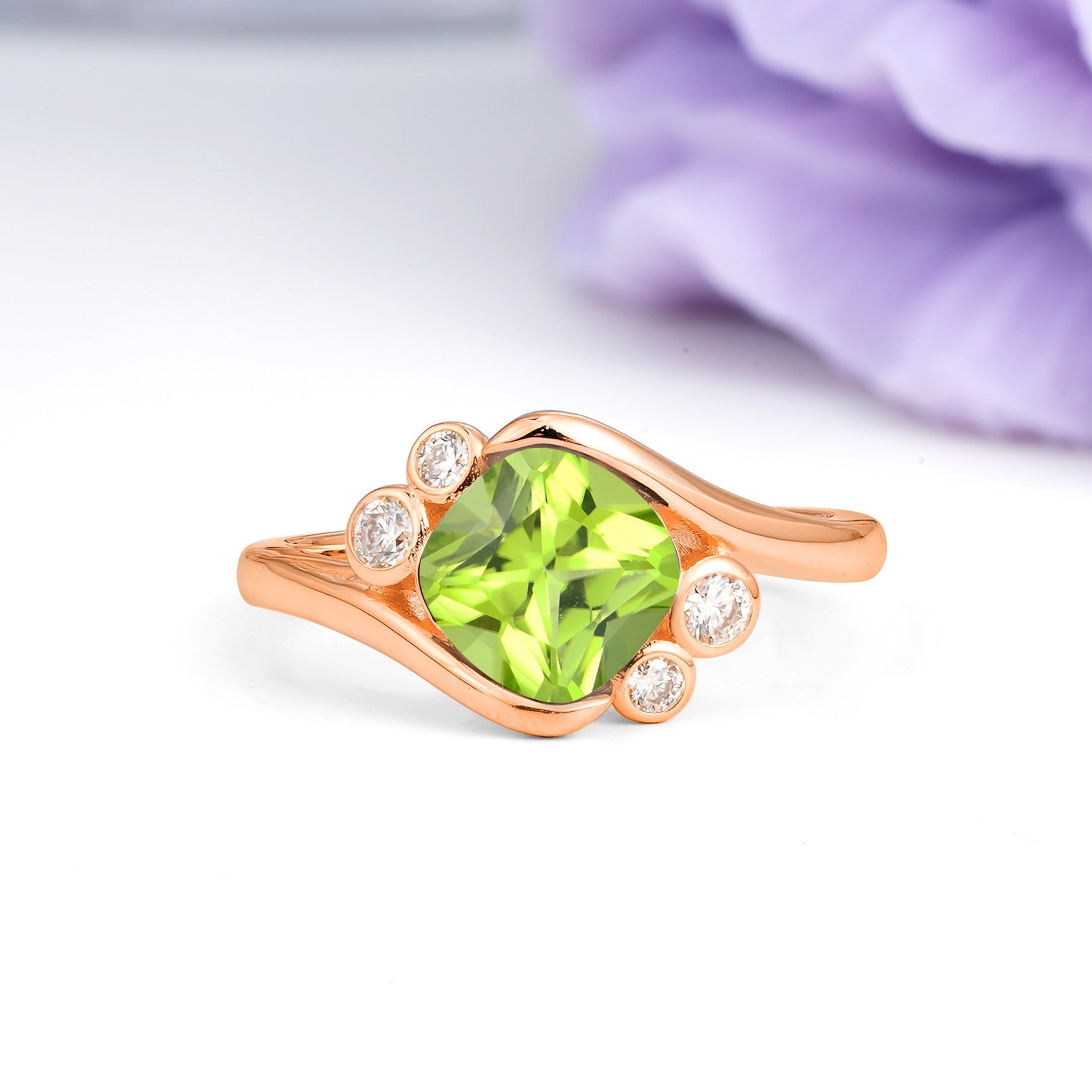 Unique Inset Princess Cut Peridot Engagement Ring - Additional view