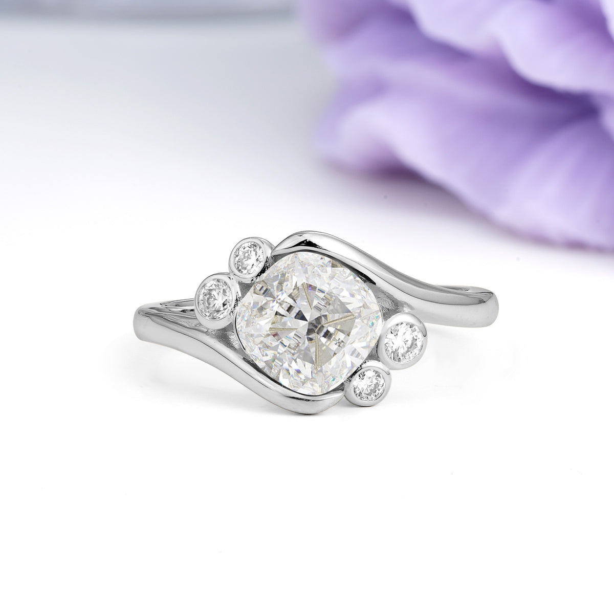 Unique Inset Princess Cut Moissanite Engagement Ring - Additional view
