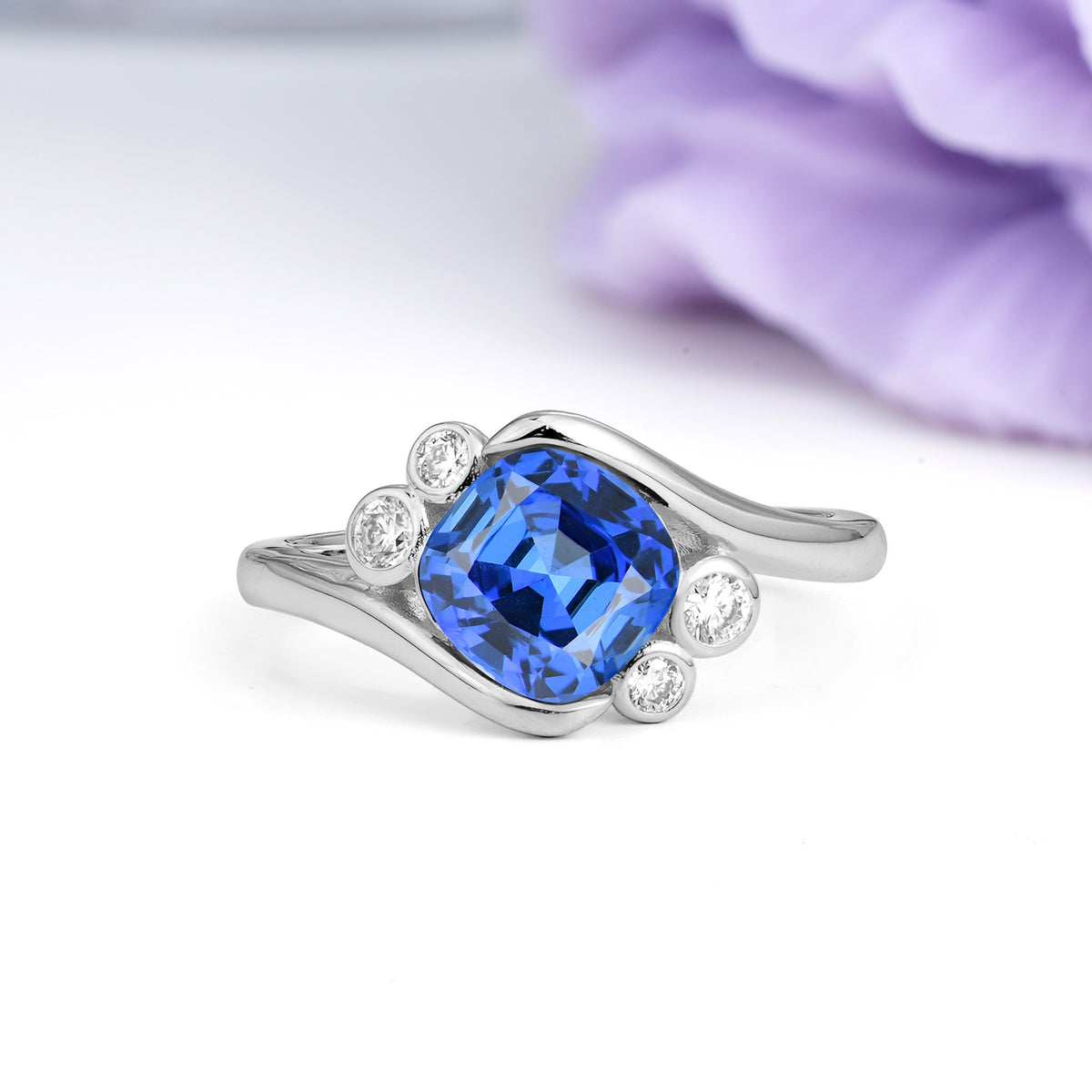 Unique Inset Princess Cut Sapphire Engagement Ring - Additional view