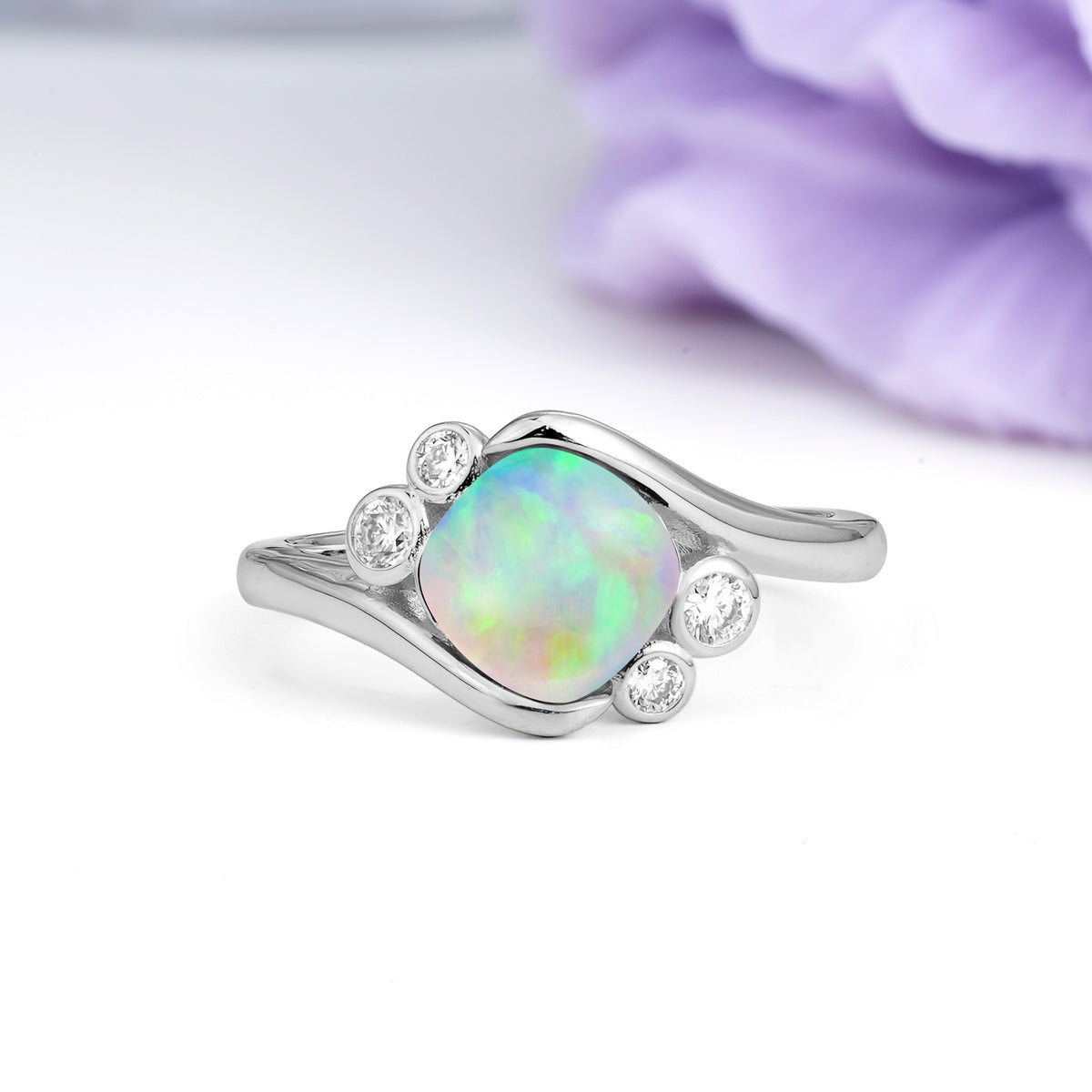 Unique Inset Princess Cut Fire Opal Engagement Ring - Additional view
