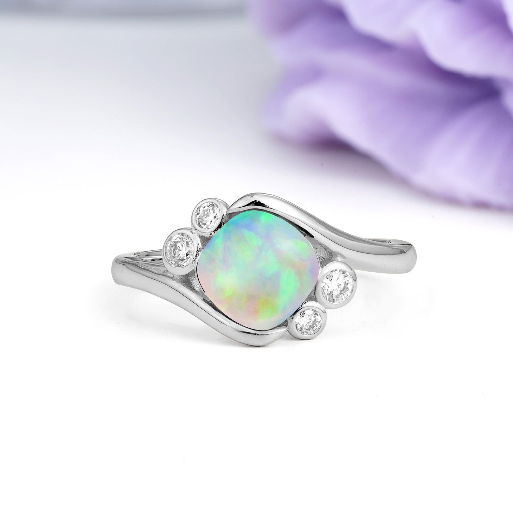 Unique Inset Princess Cut Fire Opal Engagement Ring - Additional view