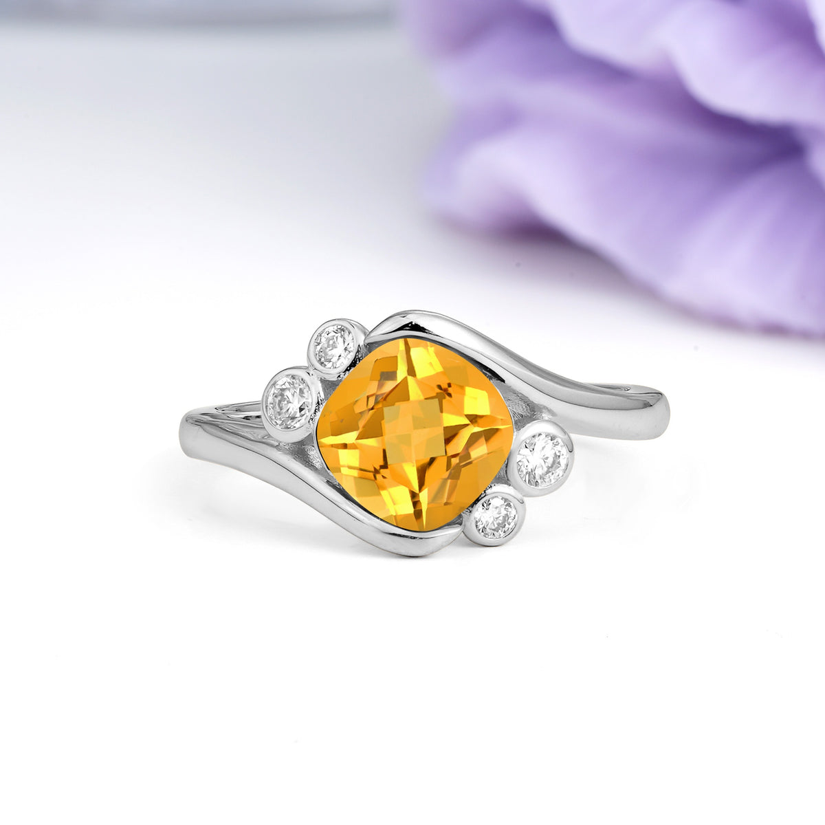 Unique Inset Princess Cut Citrine Engagement Ring - Additional view