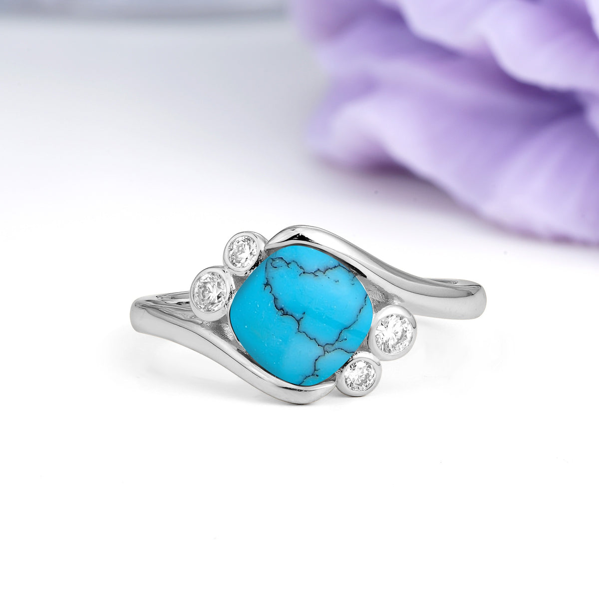 Unique Inset Princess Cut Turquoise Engagement Ring - Additional view
