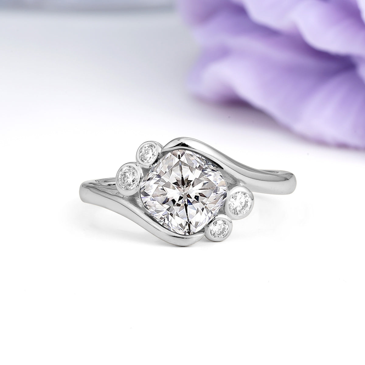 Unique Inset Princess Cut Lab Diamond Engagement Ring - Additional view