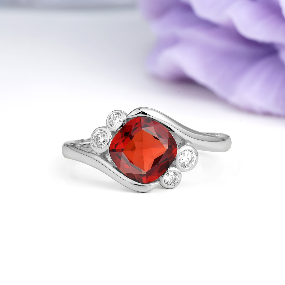 Unique Inset Princess Cut Garnet Engagement Ring - Additional view