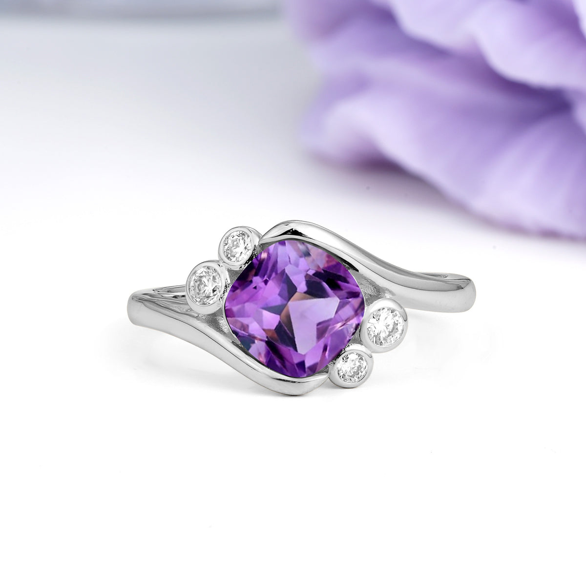Unique Inset Princess Cut Amethyst Engagement Ring - Additional view
