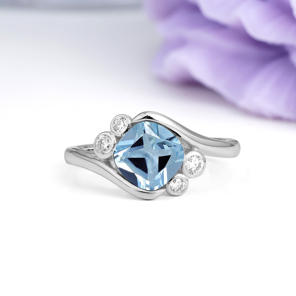 Unique Inset Princess Cut Aquamarine Engagement Ring - Additional view