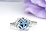 Unique Inset Princess Cut Aquamarine Engagement Ring - Additional view