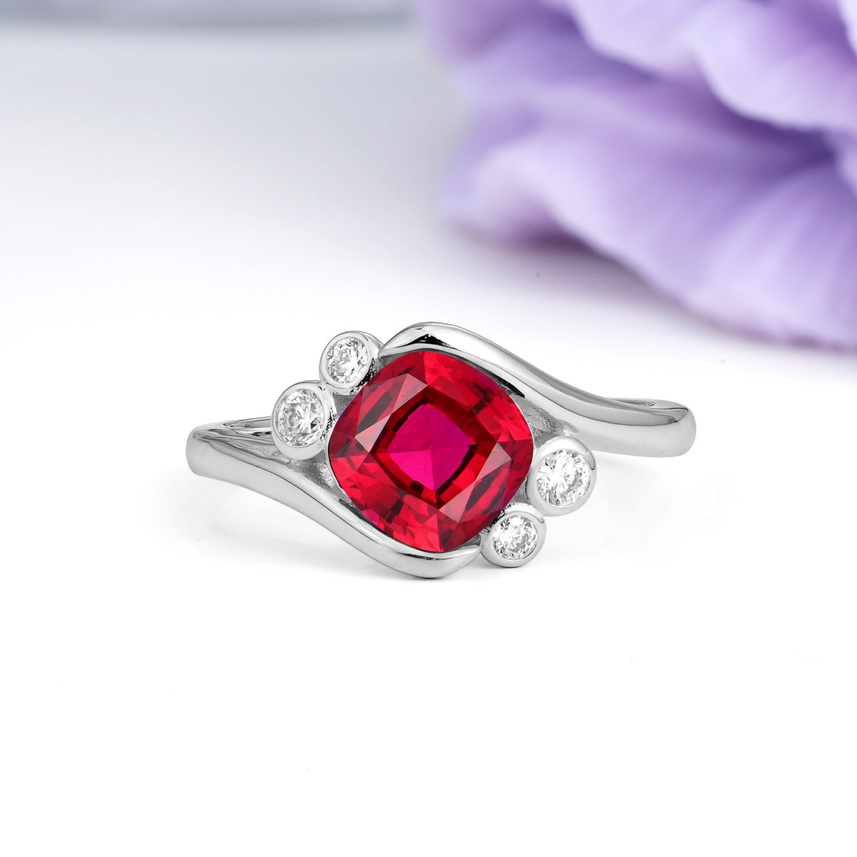 Unique Inset Princess Cut Ruby Engagement Ring - Additional view