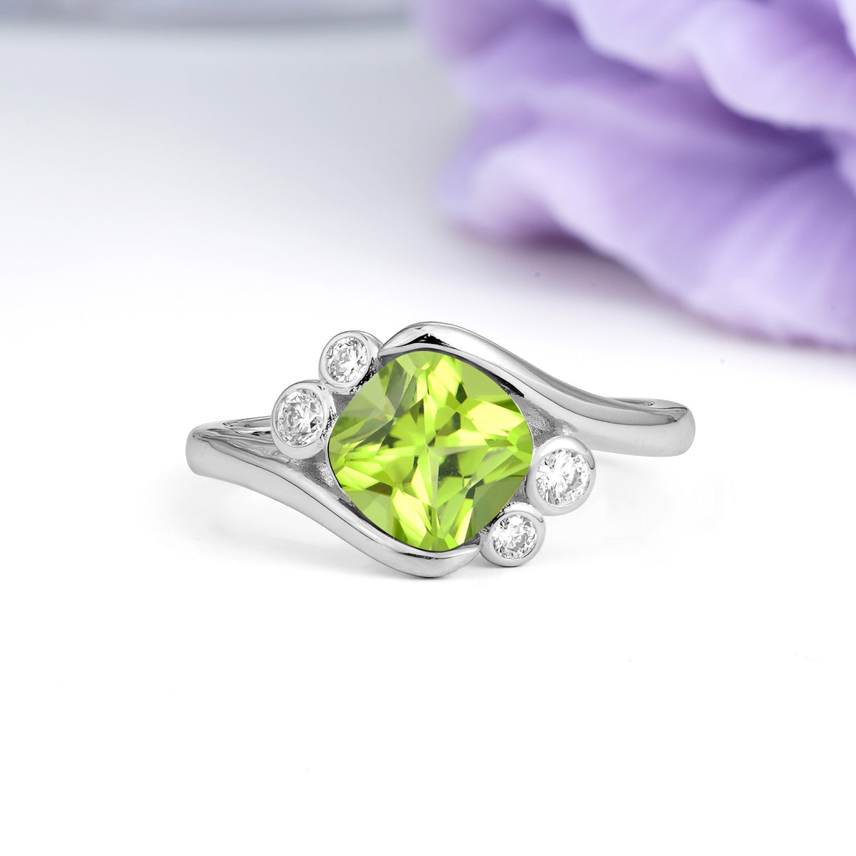 Unique Inset Princess Cut Peridot Engagement Ring - Additional view