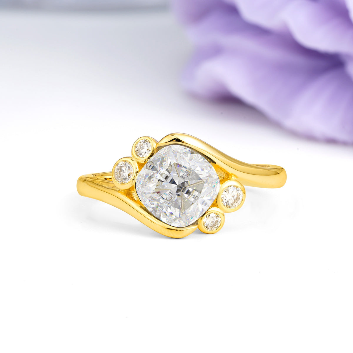 Unique Inset Princess Cut Moissanite Engagement Ring - Additional view