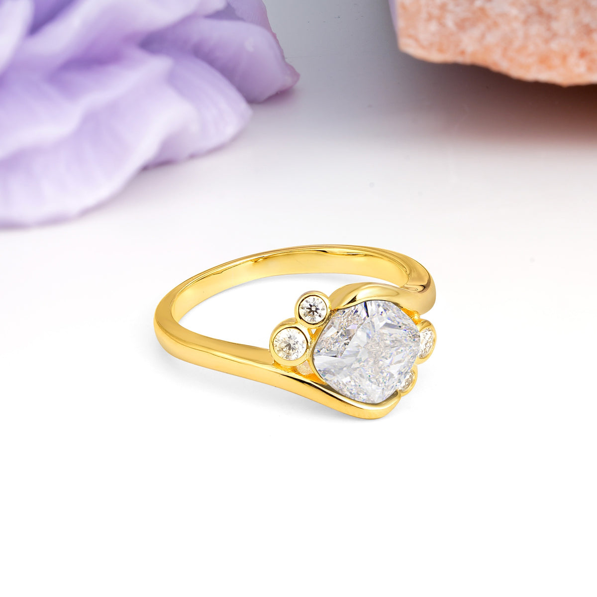Unique Inset Princess Cut Moissanite Engagement Ring - Additional view