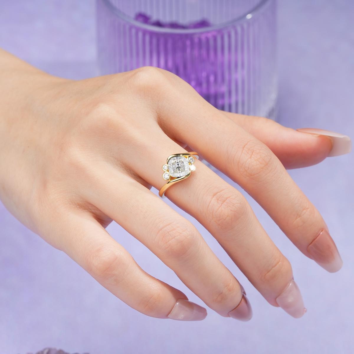 Unique Inset Princess Cut Moissanite Engagement Ring