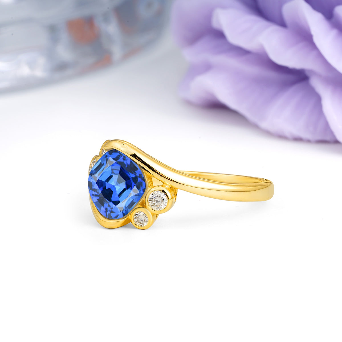 Unique Inset Princess Cut Sapphire Engagement Ring - Additional view