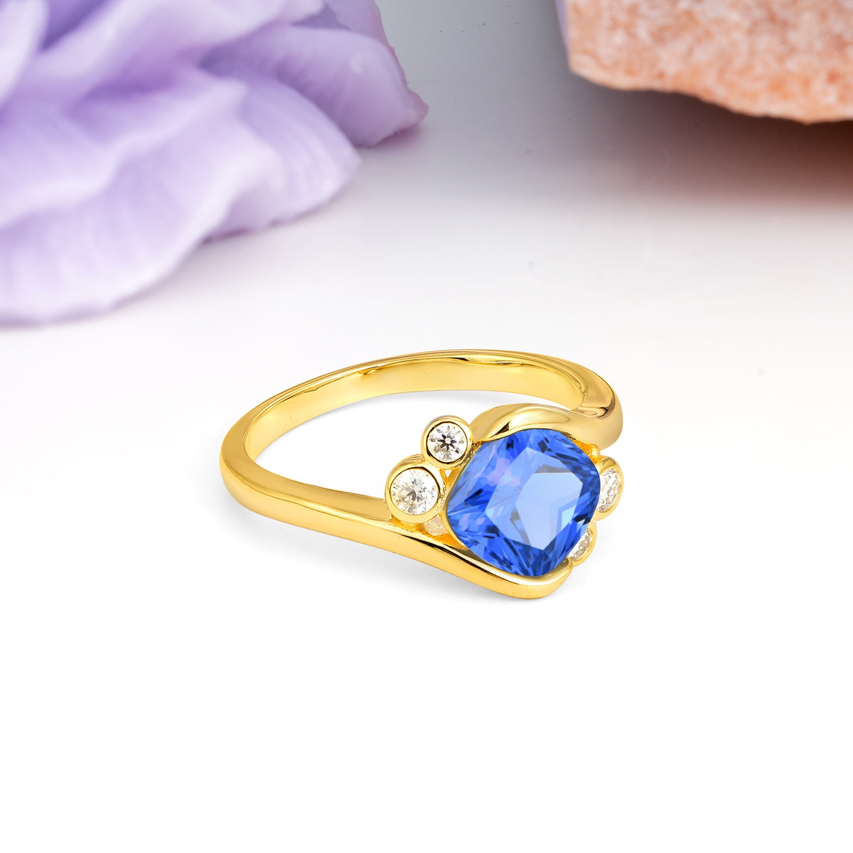 Unique Inset Princess Cut Sapphire Engagement Ring - Additional view