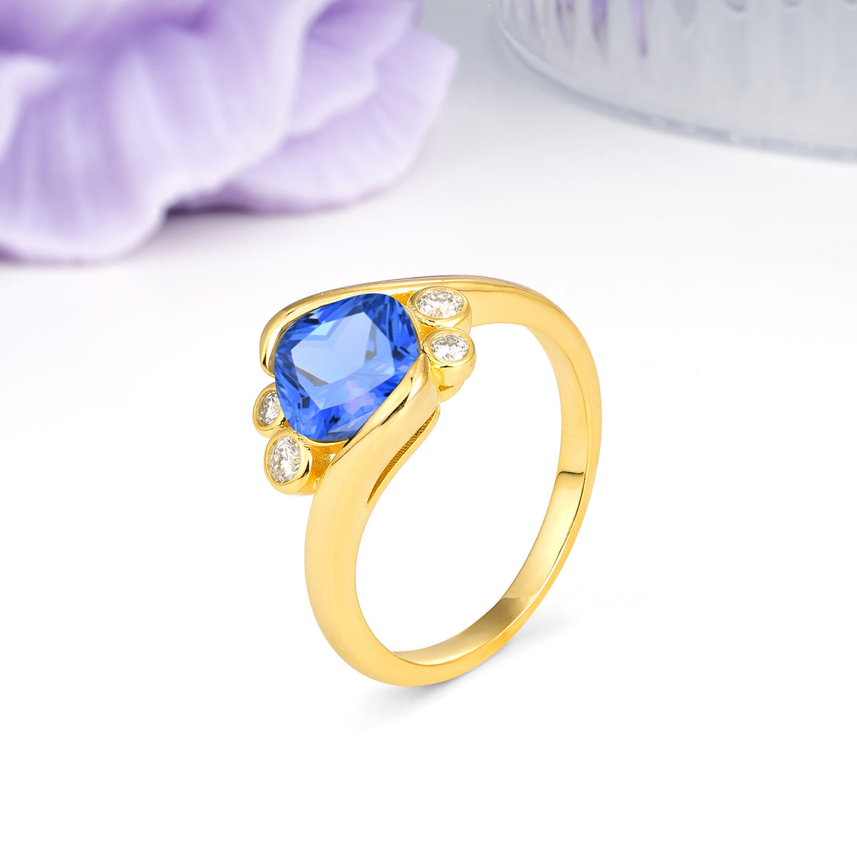 Unique Inset Princess Cut Sapphire Engagement Ring - Additional view