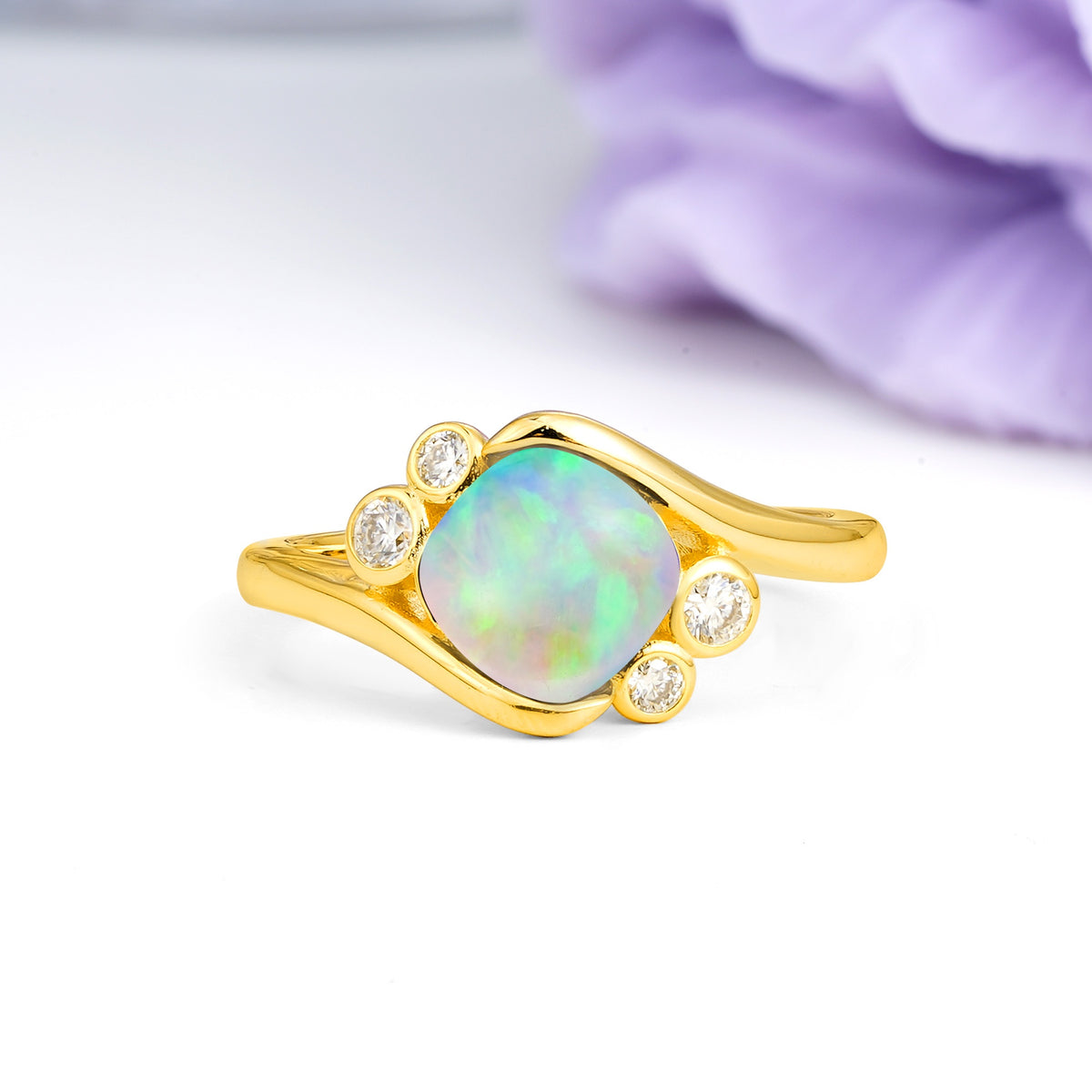 Unique Inset Princess Cut Fire Opal Engagement Ring - Additional view