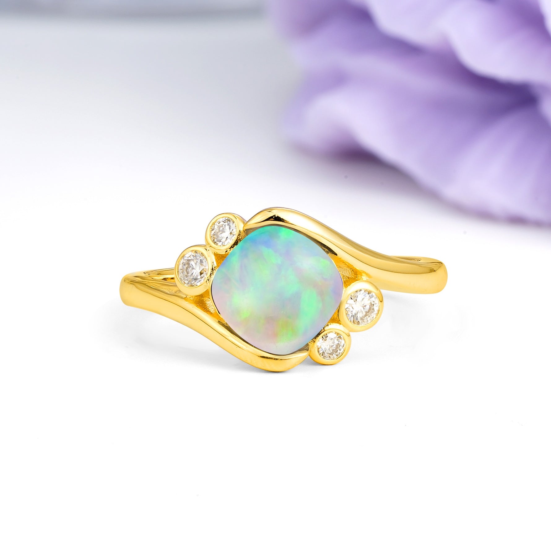 Unique Inset Princess Cut Fire Opal Engagement Ring - Additional view