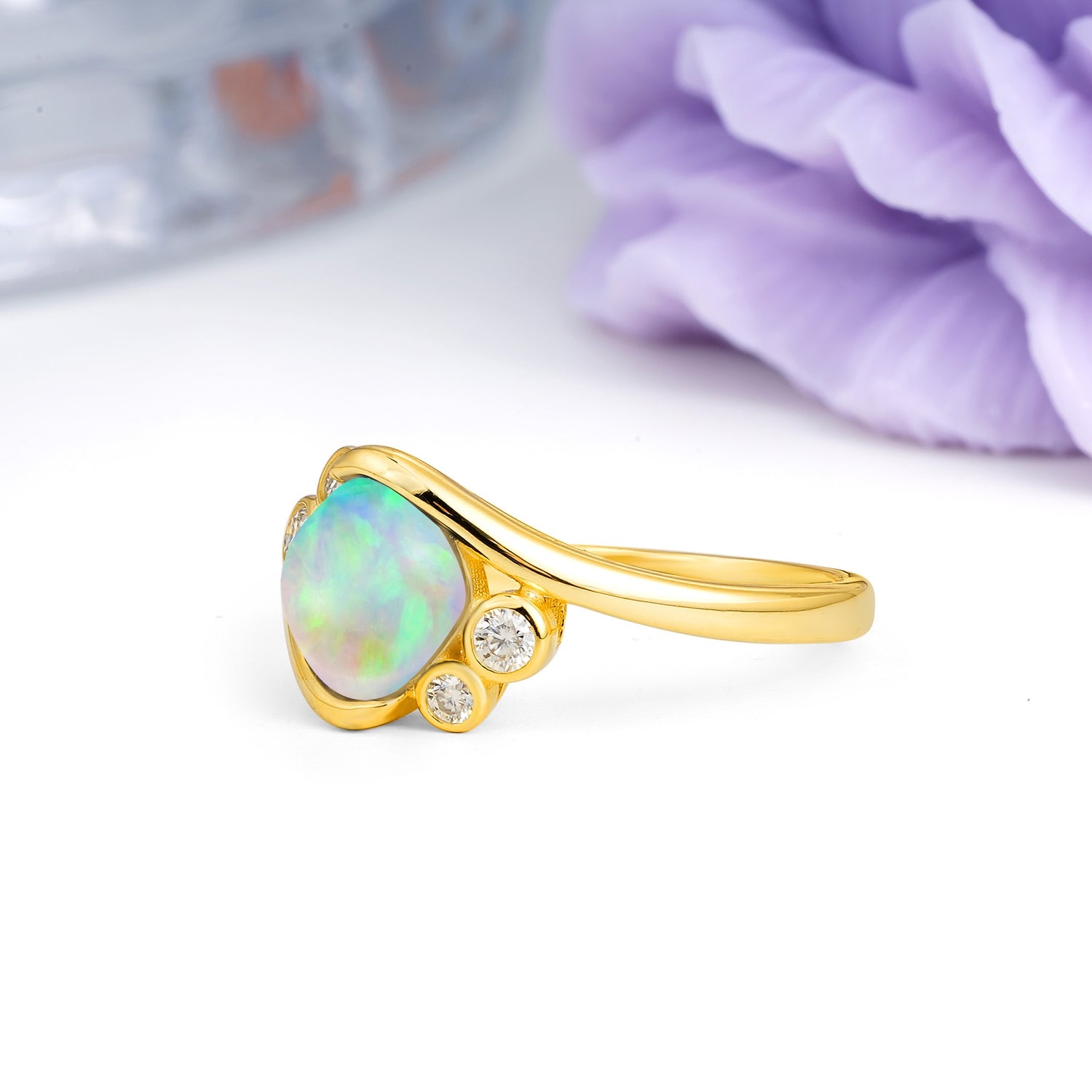 Unique Inset Princess Cut Fire Opal Engagement Ring - Additional view